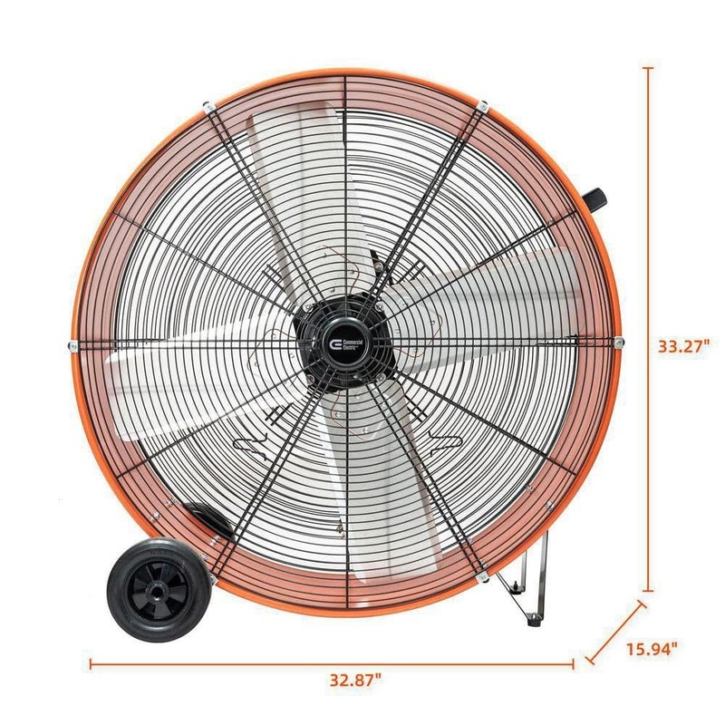 Commercial Electric 30 in. 2-Speed Heavy Duty Drum Fan in Orange with Wheels - Image 5
