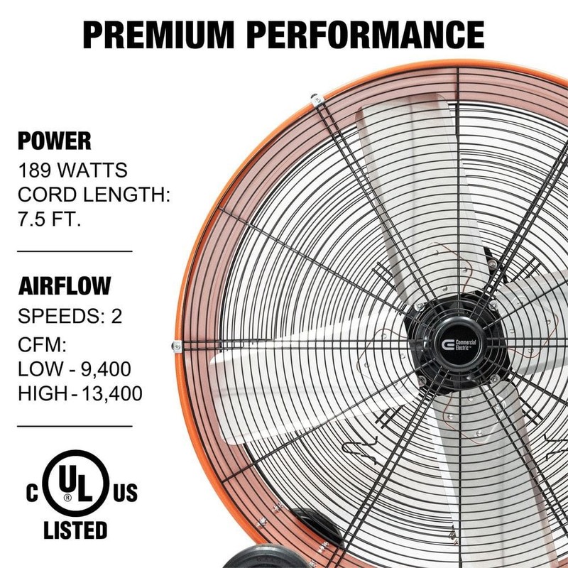 Commercial Electric 30 in. 2-Speed Heavy Duty Drum Fan in Orange with Wheels - Image 6