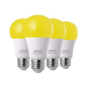 EDISHINE 4 Pack 60W Eq Dusk to Dawn A19 Yellow LED Bug Light Bulbs E26 2000K
