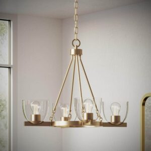 Progress Lighting Tamassee 4-Light Brushed Gold Chandelier Clear Glass Shades
