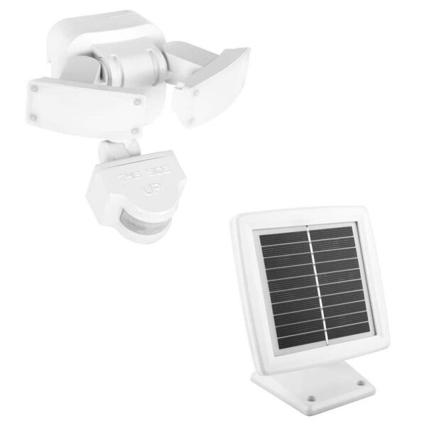 Defiant 180 White Motion Sensor Solar Powered Outdoor 2-Head LED Security