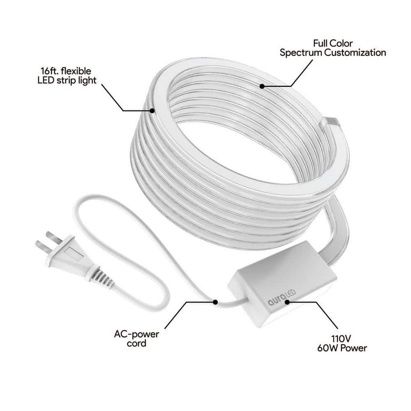 Tzumi Aura LED 60W Smart 16 ft. Plug-In Wi-Fi Color Changing Rope Light - Image 3