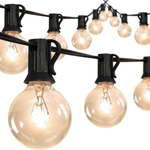 JONATHAN Y 25 ft. Plug-in Rustic G40 Bistro Globe String Lights, Black