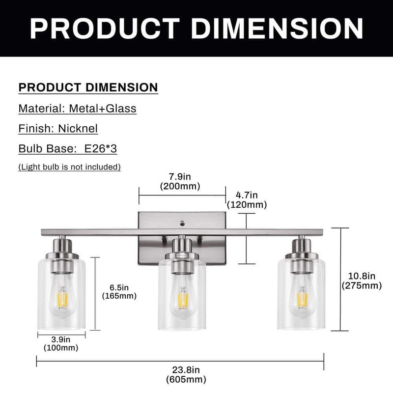 YANSUN 24 in. 3-Light Industrial Brushed Nickel Bathroom Vanity Light Fixture - Image 3