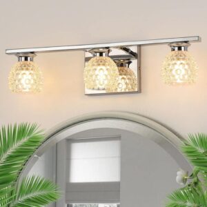 JUSHENG 17.72" 3-Light Chrome Bathroom Vanity Light Glass Shades