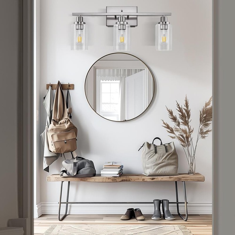 YANSUN 24 in. 3-Light Industrial Brushed Nickel Bathroom Vanity Light Fixture - Image 6