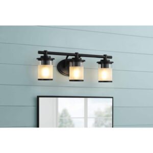 Hampton Bay Truitt 23.25" 3-Light Matte Black Vanity Clear Frosted Glass Shades