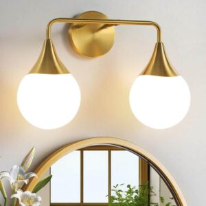 KAISITE 16.8 in. 2 Light Brushed Gold Vanity Light Milk White Globe Shade