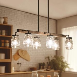LNC 6-Light Oil Rubbed Bronze Chandelier Clear Mason Jar Shade Faux Wood Accent