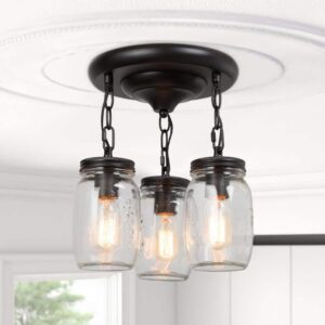 LNC 11.8 in. 3-Light Oil-Rubbed Bronze Semi-Flush Mount Mason Jar Shade