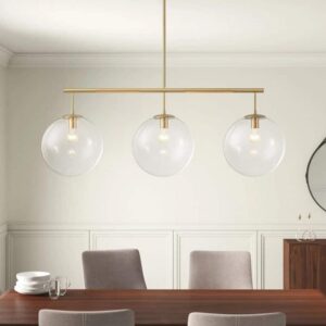 RRTYO Baril 3-Light Modern Gold Linear Clear Glass Globe Bubble Pendant Light