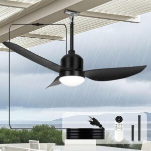 ARISKEEN 42 in. Black Waterproof Gazebo Ceiling Fan with Lights, Patio Hanging
