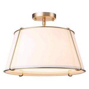 HUOKU Haven 16.9 in. 4-Light Brushed Brass/White Swag Semi-Flush Mount+White Fab