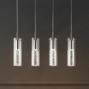 JONATHAN Y Mium 29.5" 4-Light Modern Iron/Crystal/Glass LED Pendant, Chrome