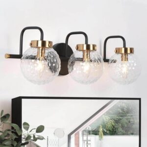 LNC 3-Light Black Brass Wall Light Raspberry Glass Shade Bathroom Vanity
