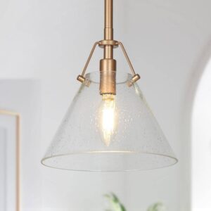 Uolfin Modern Mini Pendant Light, 1-Light Gold Pendant with Seeded Glass Shade