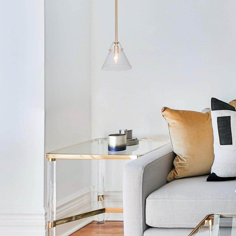 Uolfin Modern Mini Pendant Light, 1-Light Gold Pendant with Seeded Glass Shade - Image 2