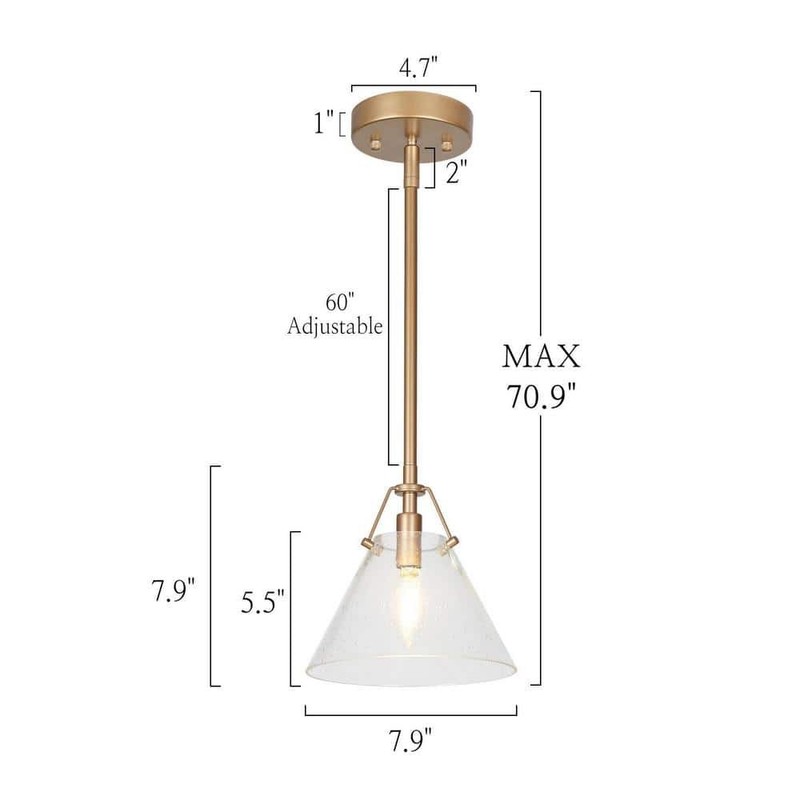 Uolfin Modern Mini Pendant Light, 1-Light Gold Pendant with Seeded Glass Shade - Image 4