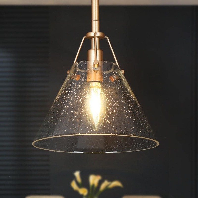 Uolfin Modern Mini Pendant Light, 1-Light Gold Pendant with Seeded Glass Shade - Image 7