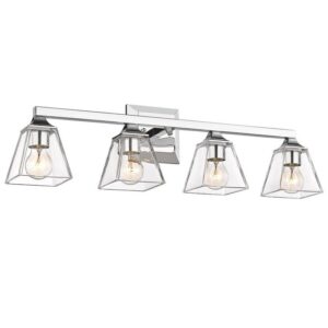JAZAVA 29.5 in. 4-Light Chrome Vanity Light Clear Glass Shade