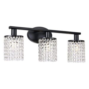 YANSUN 20.87" 3-Light Black Crystal Bathroom Wall Sconce