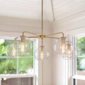 Y'Insp 5-Light Gold Modern Bubble Chandelier w/ Clear Glass Globe Shade Fixture