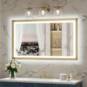 KeonJinn 40x24 in. Framed LED Bathroom Vanity Mirror Gold Backlit Anti-Fog