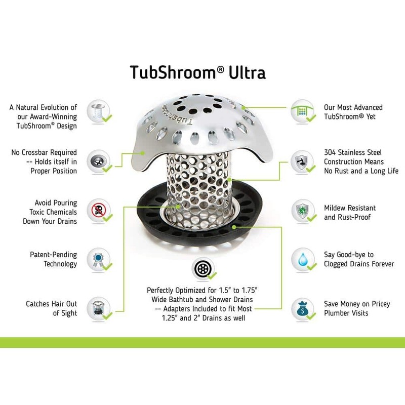 TubShroom 1.25 in. - 2 in. Bathtub Drain Protector Hair Catcher Stainless Steel - Image 4