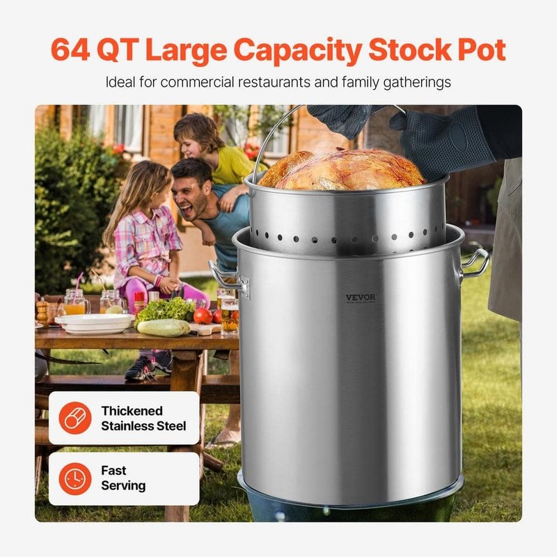 VEVOR 64 qt. Stainless Steel Nonstick Silver Stockpot with Lid - Image 2