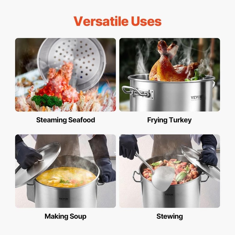 VEVOR 64 qt. Stainless Steel Nonstick Silver Stockpot with Lid - Image 6