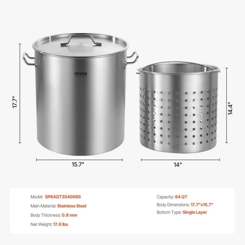 VEVOR 64 qt. Stainless Steel Nonstick Silver Stockpot with Lid - Image 7