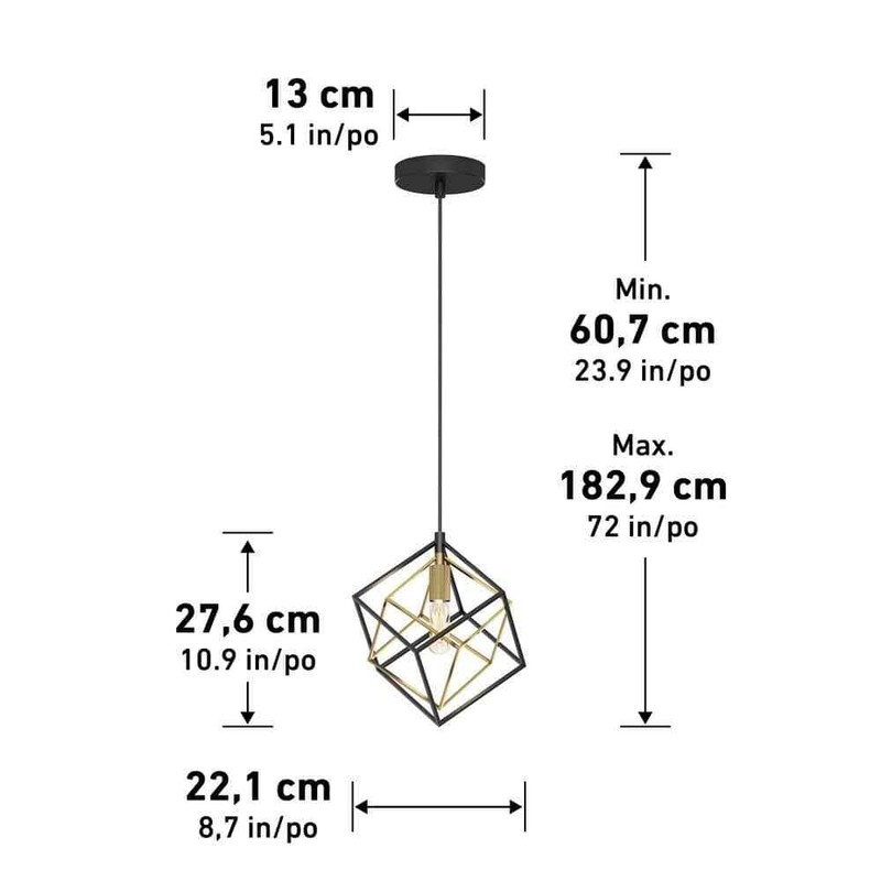 Artika Imperium 25-Watt 1 Light Black & Gold Modern Mini Pendant Light Fixture - Image 3