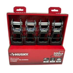 Husky 12 ft. x 1 in. Ratchet Tie-Down Straps with S-Hook (4-Pack)