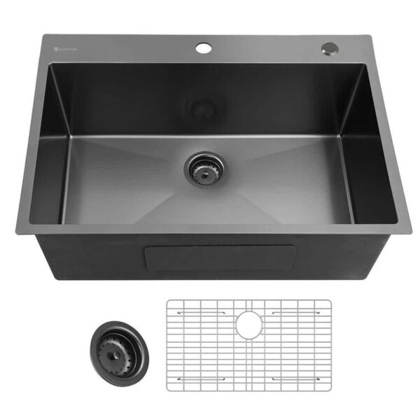 Glacier Bay 33" Drop-In Single Bowl 18 Gauge Gunmetal Black Stainless Steel Sink