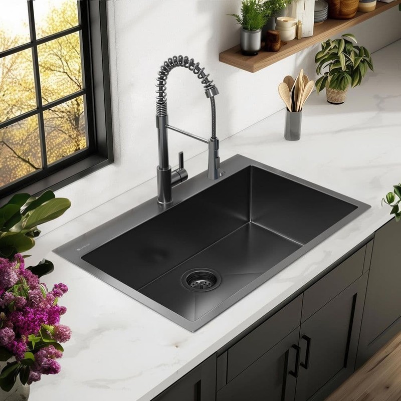 Glacier Bay 33" Drop-In Single Bowl 18 Gauge Gunmetal Black Stainless Steel Sink - Image 2