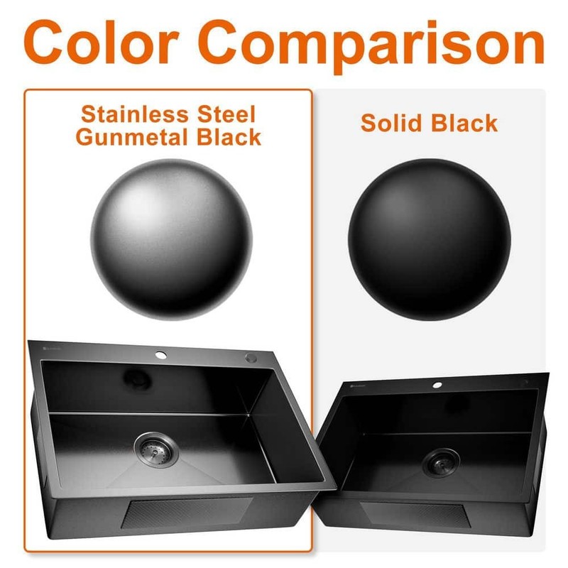 Glacier Bay 33" Drop-In Single Bowl 18 Gauge Gunmetal Black Stainless Steel Sink - Image 8
