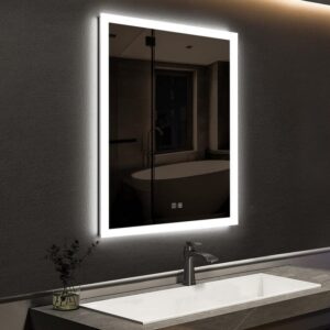 HOMEIBRO 24" W x 30" H Rectangular Frameless LED Bathroom Vanity Mirror