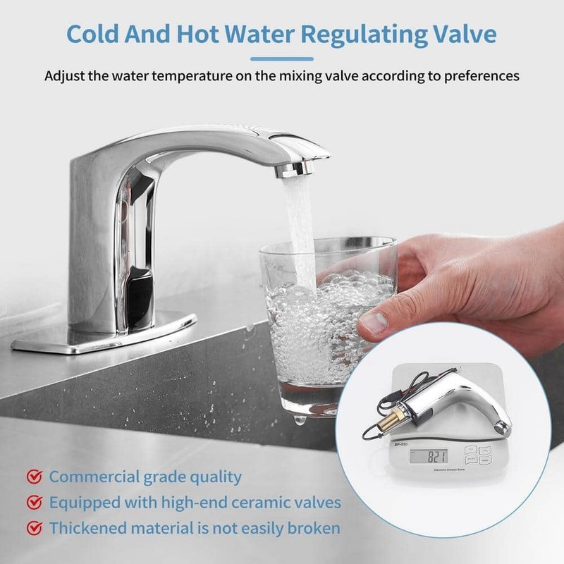 BWE Touchless Bathroom Sink Faucet Polished Chrome Deck Plate & Pop Up Drain - Image 1172