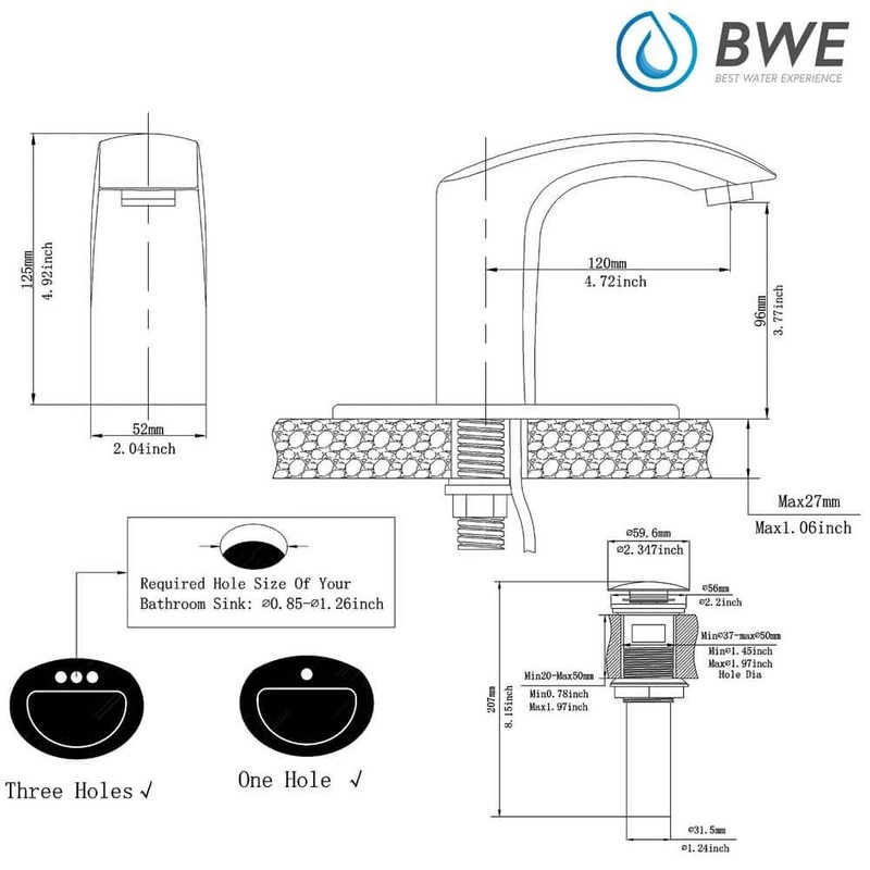 BWE Touchless Bathroom Sink Faucet Polished Chrome Deck Plate & Pop Up Drain - Image 1178