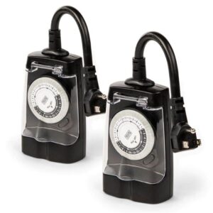 BLACK+DECKER Outdoor Timer 2 Grounded Outlets Waterproof for Lights (2 Pack)