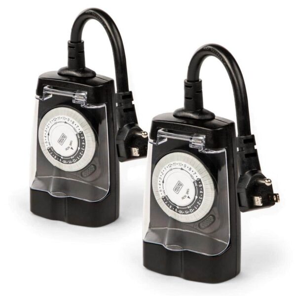 BLACK+DECKER Outdoor Timer 2 Grounded Outlets Waterproof for Lights (2 Pack)
