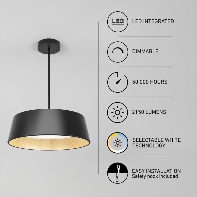 Artika Alton 43W LED Black 5 CCT Modern Hanging Pendant Chandelier Fixture - Image 4