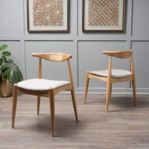 Unbranded Francie Beige and Natural Oak Upholstered Dining Chairs (Set of 2)