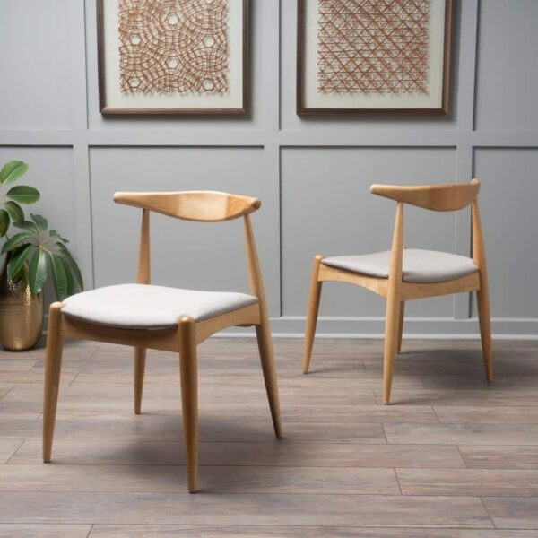 Unbranded Francie Beige and Natural Oak Upholstered Dining Chairs (Set of 2)