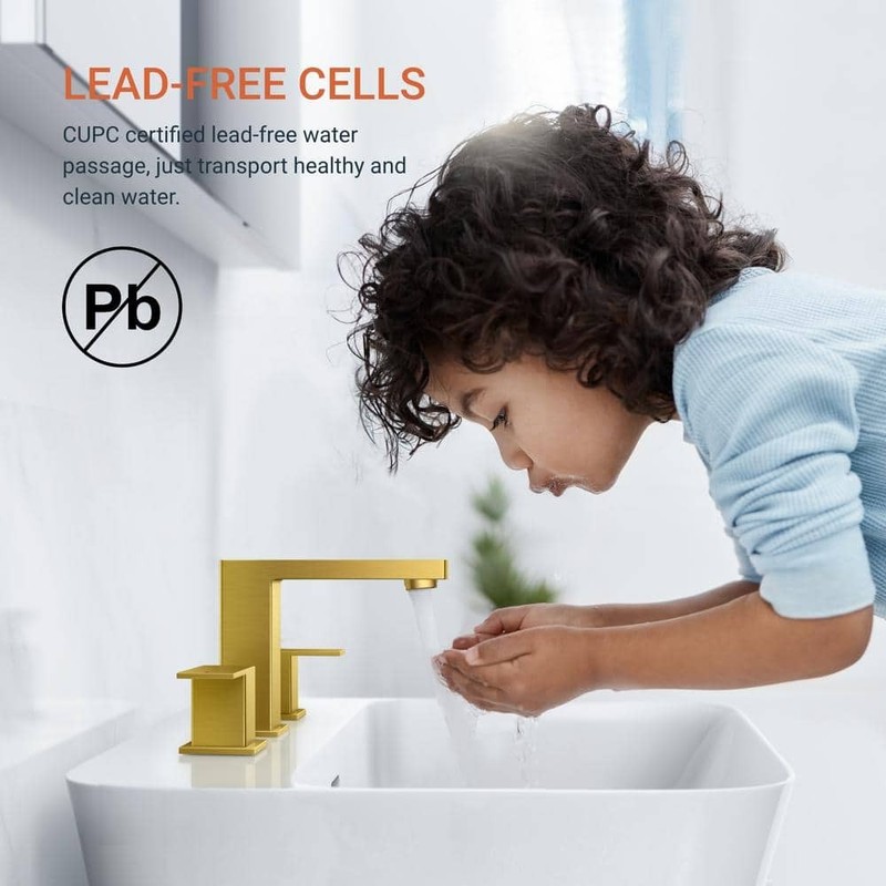 androme 8 in. Widespread Double-Handle Bathroom Faucet Gold with Pop-Up Drain - Image 6