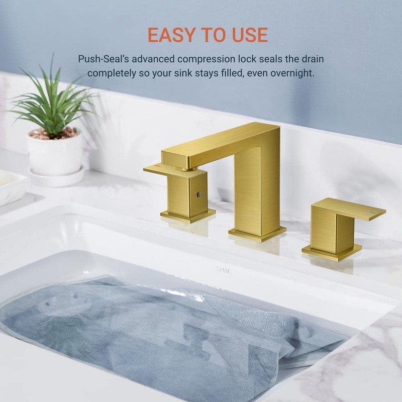 androme 8 in. Widespread Double-Handle Bathroom Faucet Gold with Pop-Up Drain - Image 12