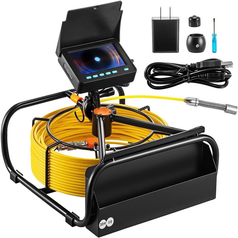 VEVOR Sewer Pipe Camera 4.3" LCD Monitor 98.4 ft Cable IP68 Battery DVR