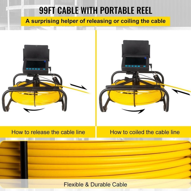 VEVOR Sewer Pipe Camera 4.3" LCD Monitor 98.4 ft Cable IP68 Battery DVR - Image 7