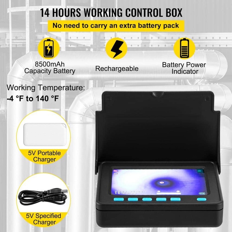 VEVOR Sewer Pipe Camera 4.3" LCD Monitor 98.4 ft Cable IP68 Battery DVR - Image 8