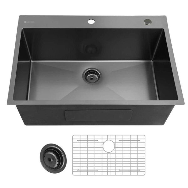 Glacier Bay 30" Drop-In Single Bowl 18 Gauge Gunmetal Black Stainless Steel Sink